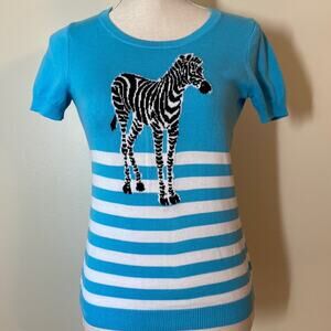 Talbots Blue and White Striped Sweater with Zebra Size P